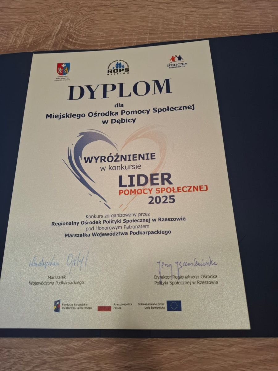 Zdjęcie: Miejski Ośrodek Pomocy Społecznej w Dębicy z wyróżnieniem w konkursie „Lider Pomocy Społecznej 2025”